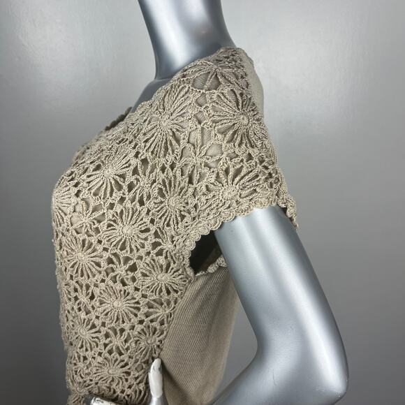 Joseph A. Crochet Sweater Tan Short Sleeve Floral Boho Sz XL - Picture 3 of 8